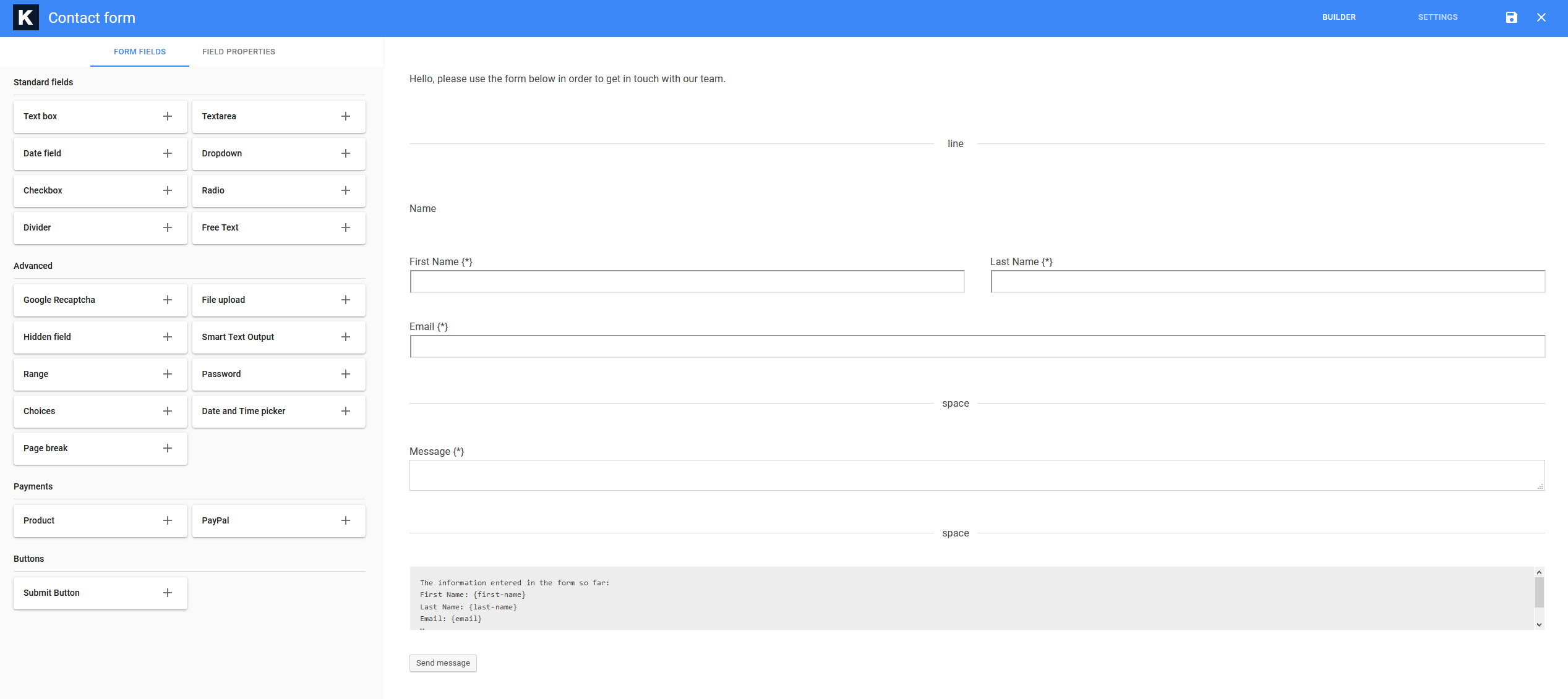 Smart Text Output field