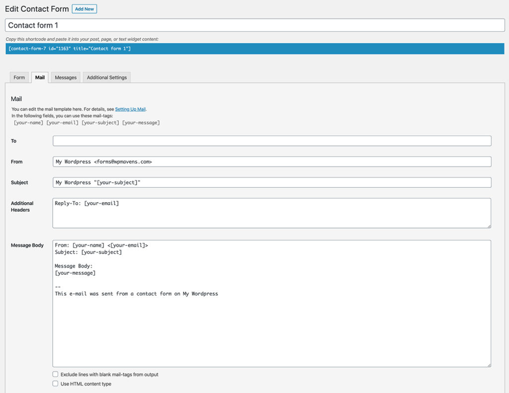 Contact Form 7 Settings