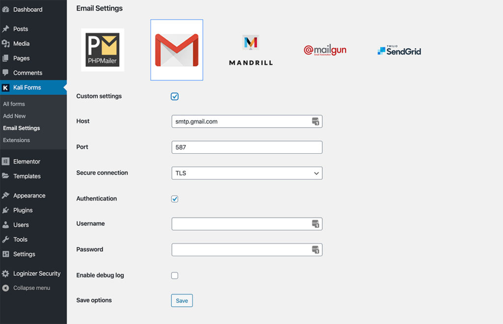 Setting up SMTP in Kali Forms