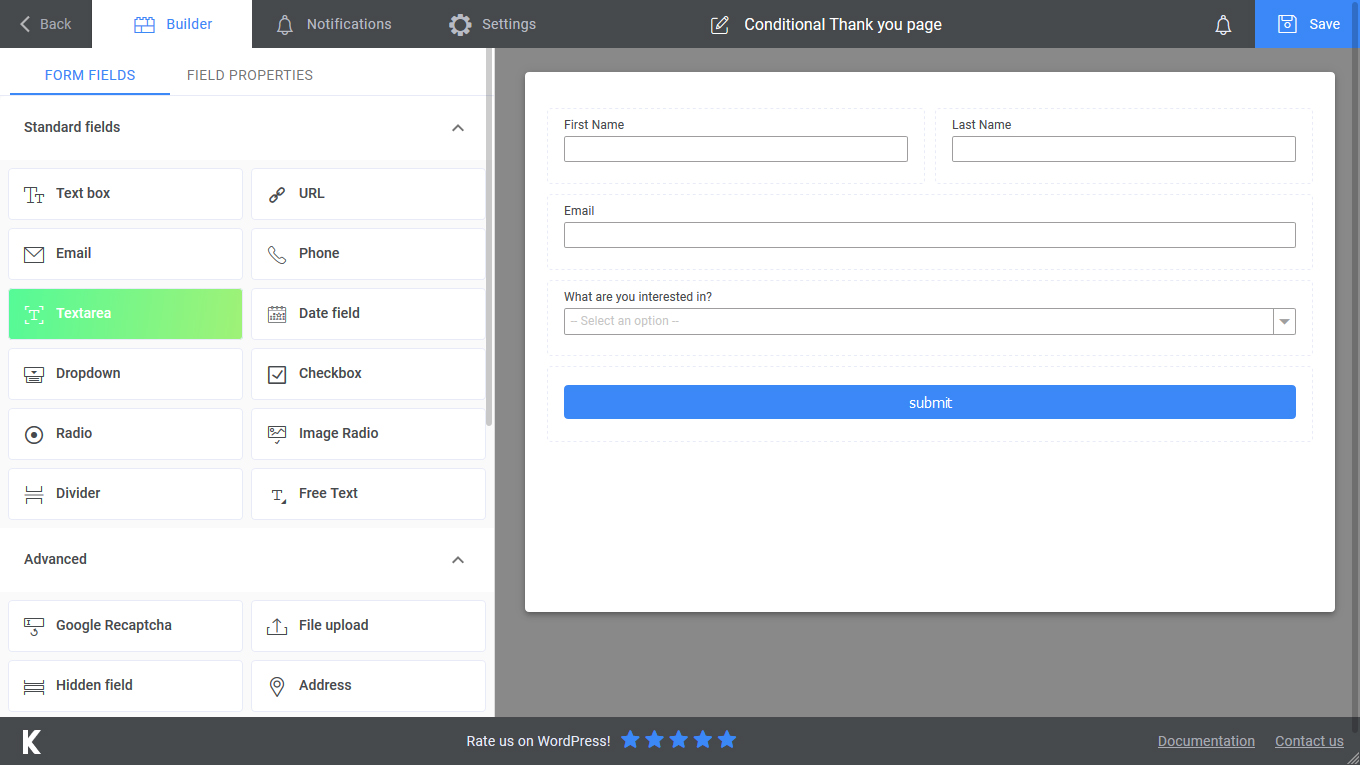 Adding the form fields