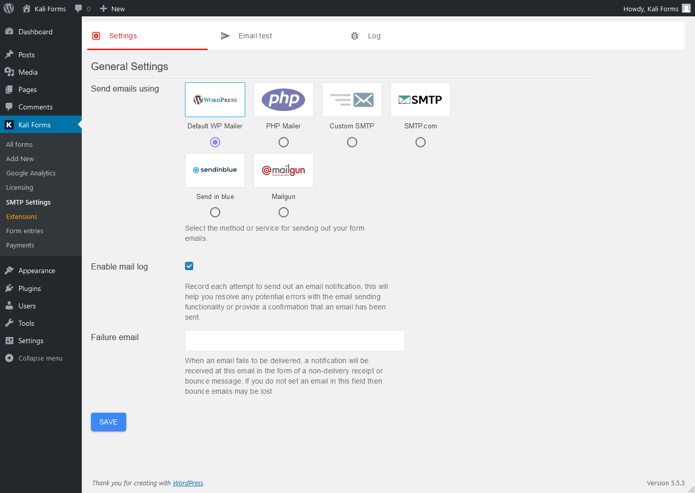 SMTP Settings section