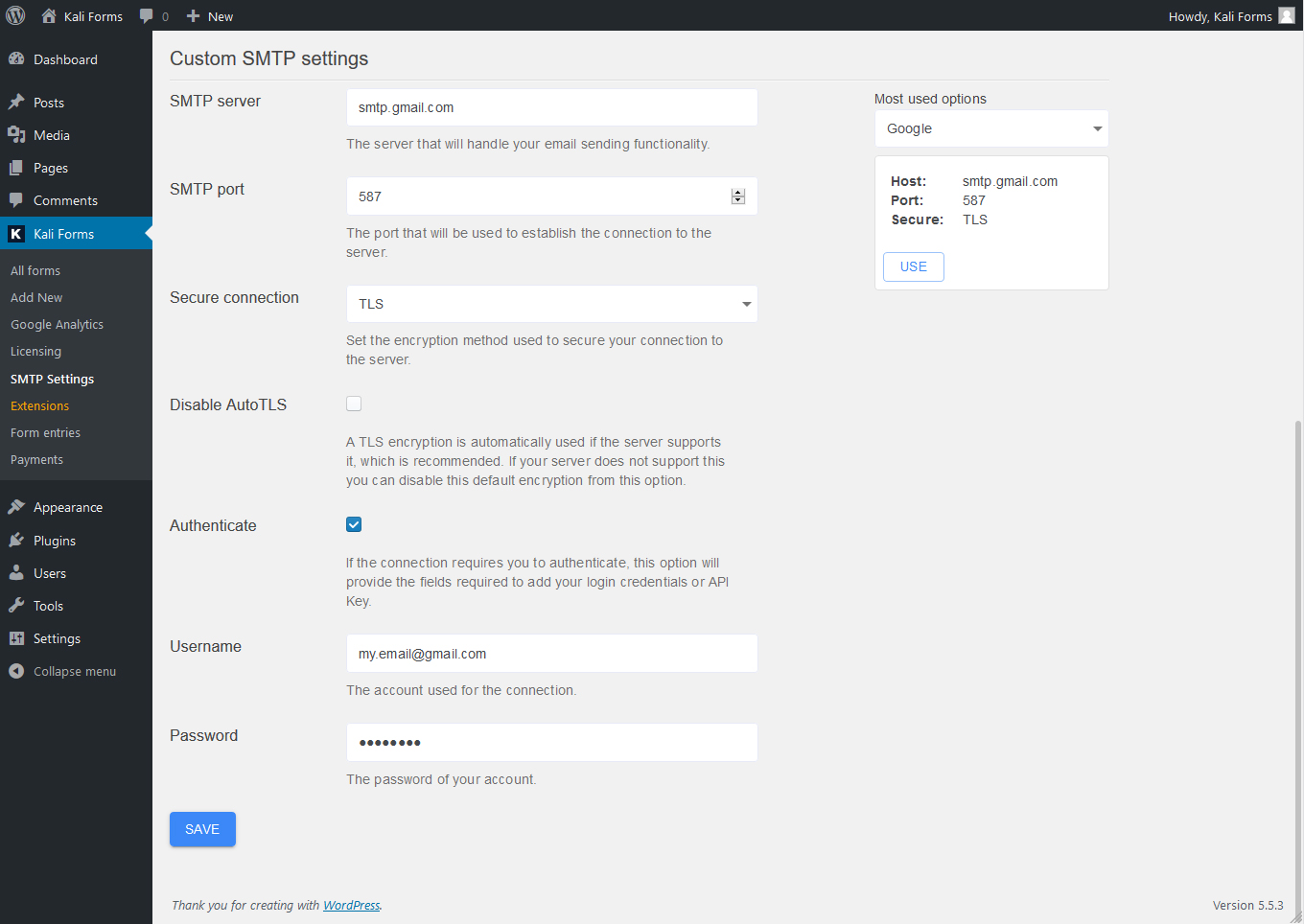 forms to go smtp