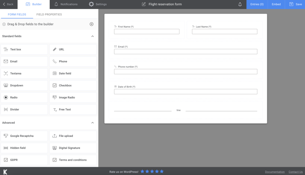 flight reservation form