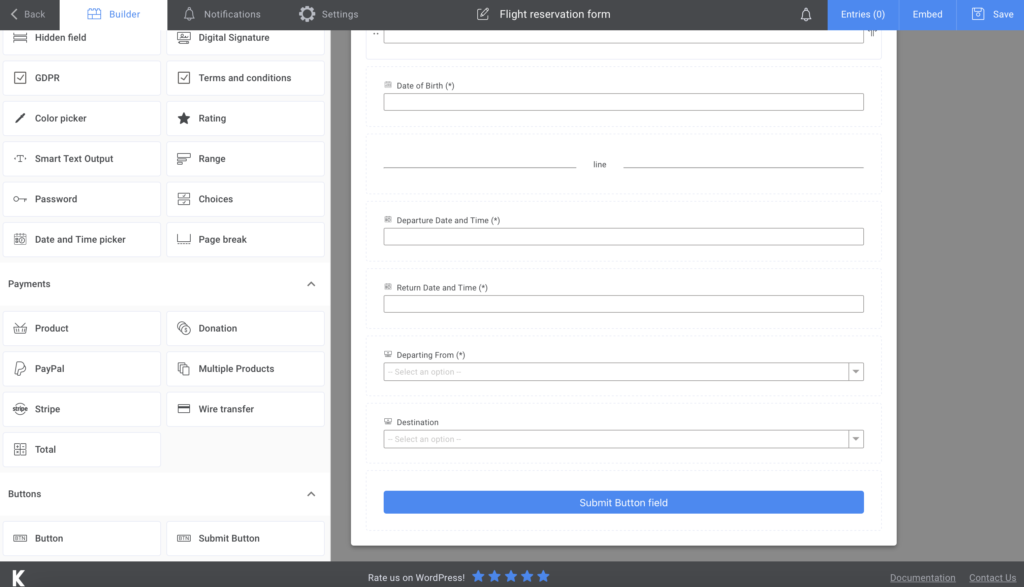 flight reservation form