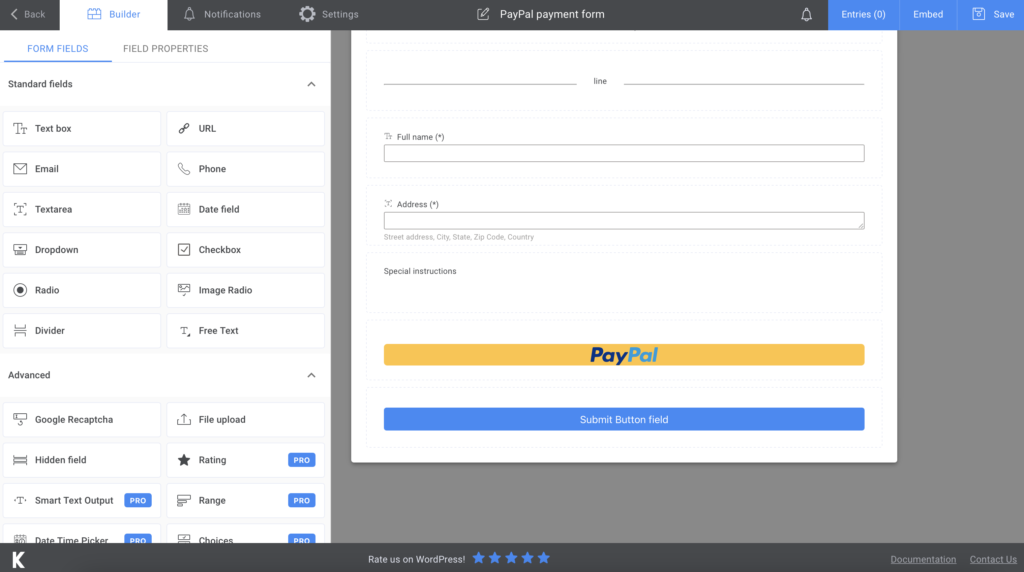 PayPal payment form