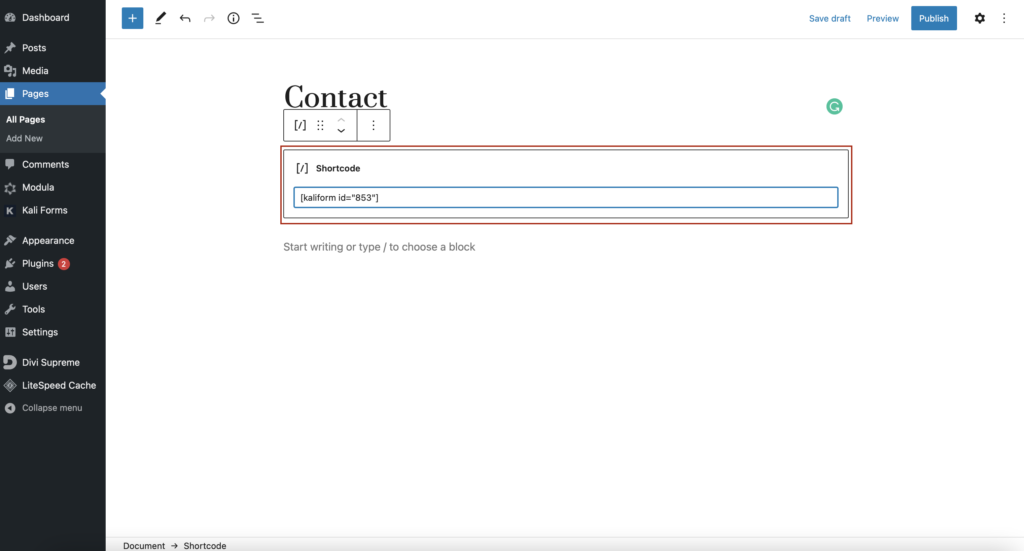 add form in WordPress