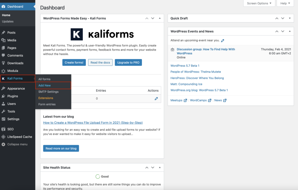 add a new form with Kali Forms