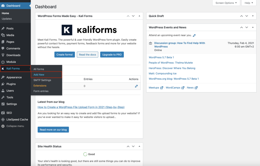 Add a new form with Kali Forms