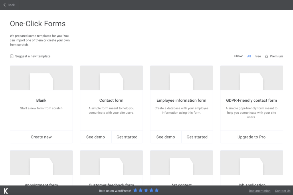 All the predesigned templates of kali forms