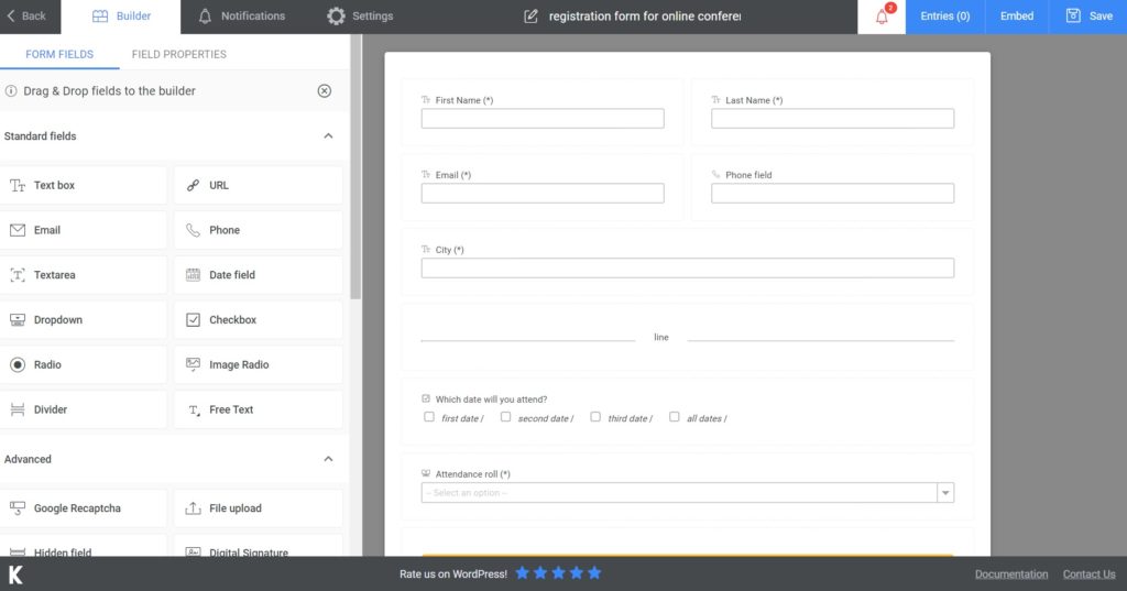 the first part of the form which contains the personal information