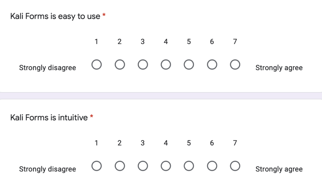 Kali Forms customer survey